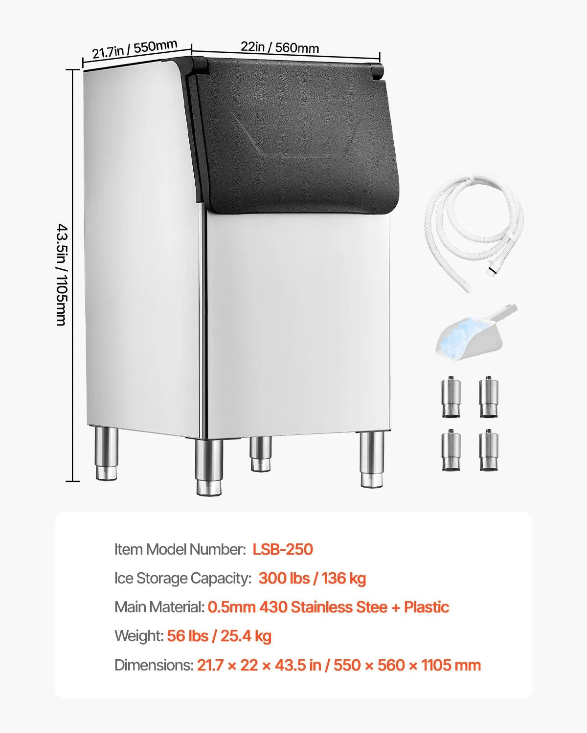 VEVOR Commercial Ice Storage Bin 136 kg with Adjustable Non-Slip Feet
