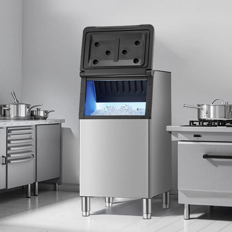 Komerciālais ledus uzglabāšanas konteiners, 136 kg ietilpība, ar regulējamām neslīdošām gumijas kājām, piemērots restorāniem, viesnīcām un dzērienu tirdzniecības vietām