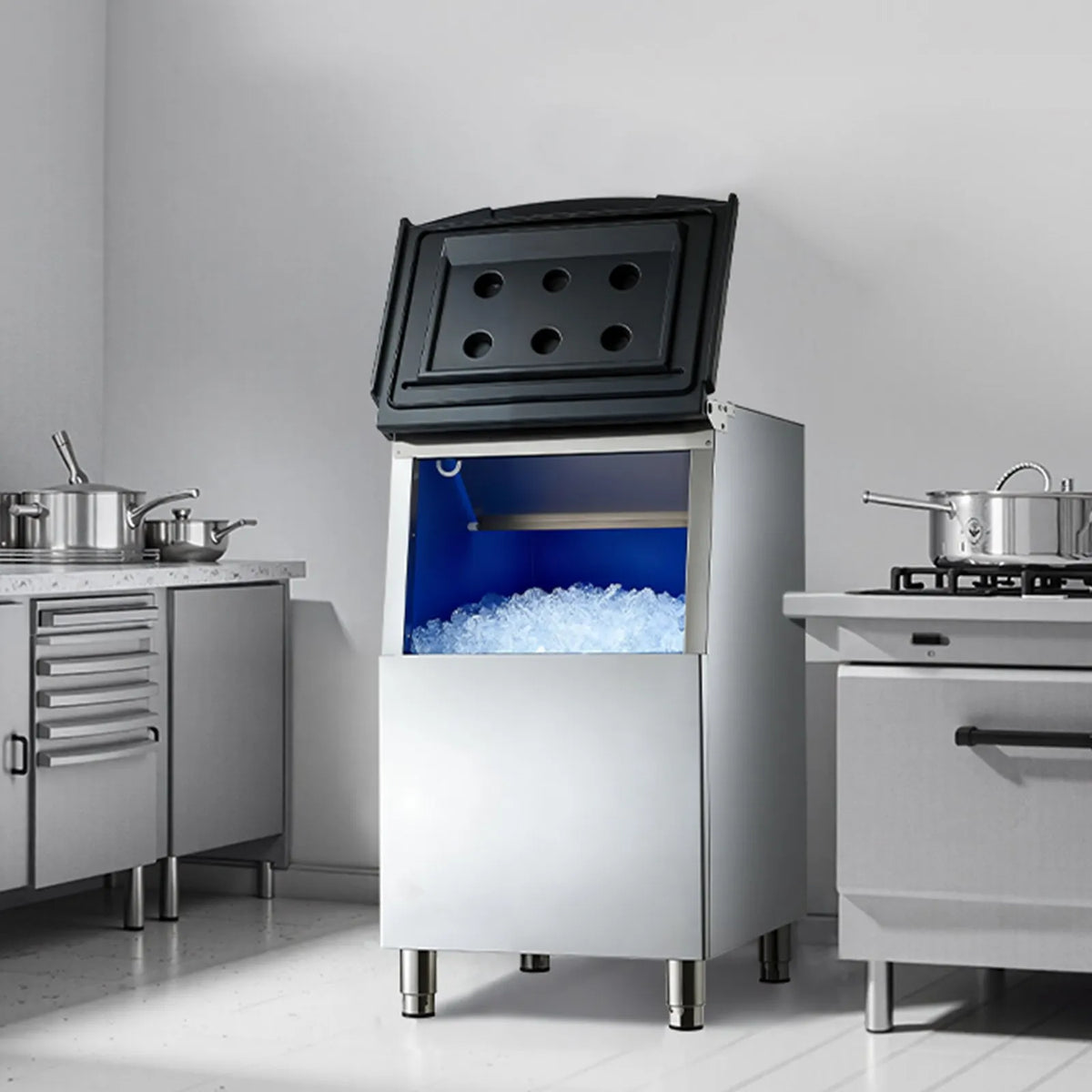 VEVOR ledus uzglabāšanas tvertne 113 kg ietilpība, nerūsējošā tērauda ledus konteiners ar filtru un regulējamām pretslīdes gumijas kājām, piemērota restorāniem, viesnīcām un dzērienu tirdzniecībai - ZEMLETES.LV