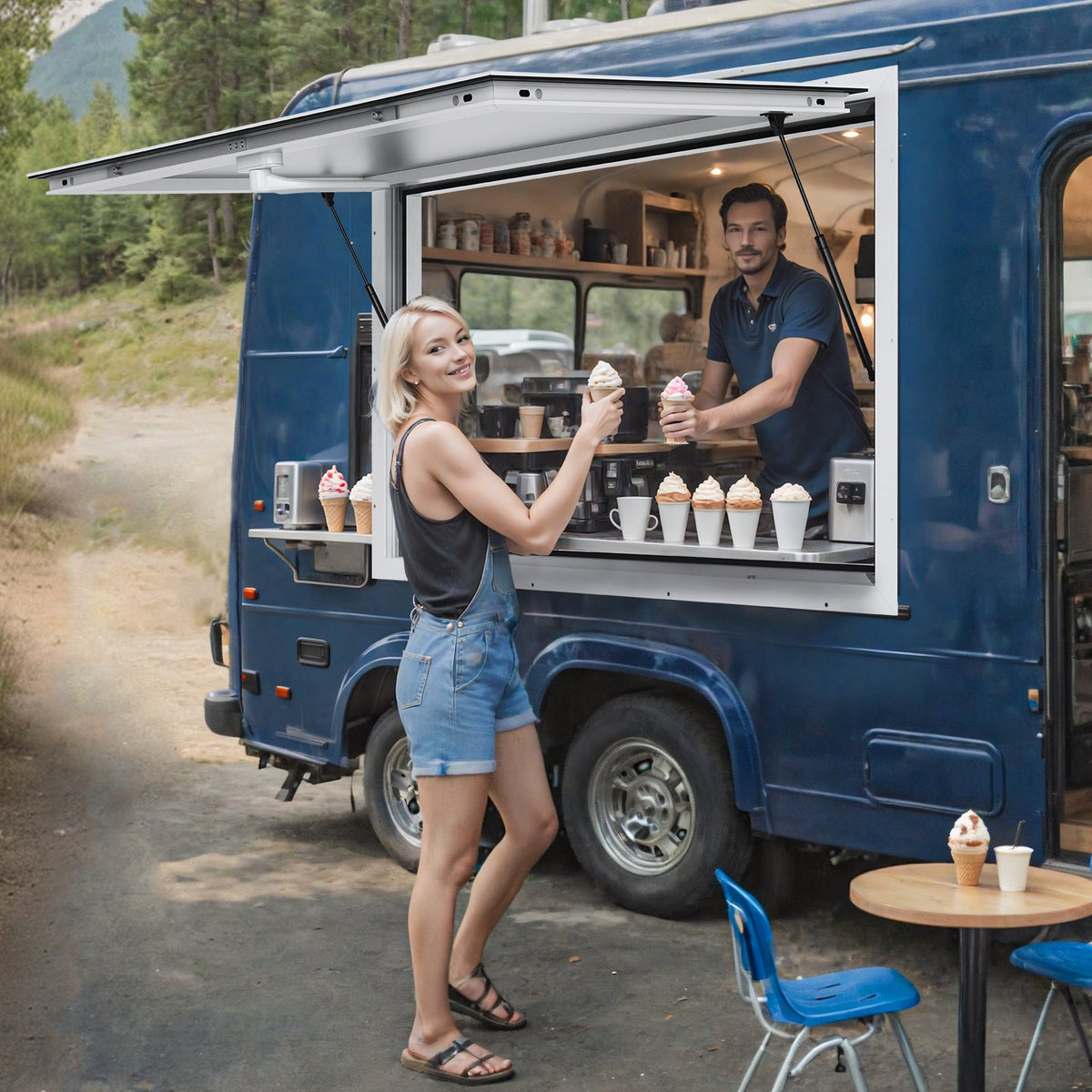 VEVOR Service Window 91 × 91 cm with Canopy, Mobile Feeding and Trailers