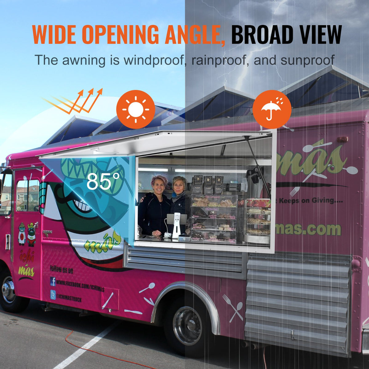 VEVOR Service Window 91 × 91 cm with Canopy, Mobile Feeding and Trailers