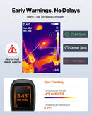 VEVOR profesionāla termokamera ar uzlabotu 512 × 384 TISR superizšķirtspēju, 3,45" LCD infrasarkano displeju, 2 MP vizuālo kameru, 25 Hz atsvaidzes intensitāti, temperatūras diapazonu −20 °C līdz 550 °C, 4 attēlu režīmiem un 7 krāsu paletēm