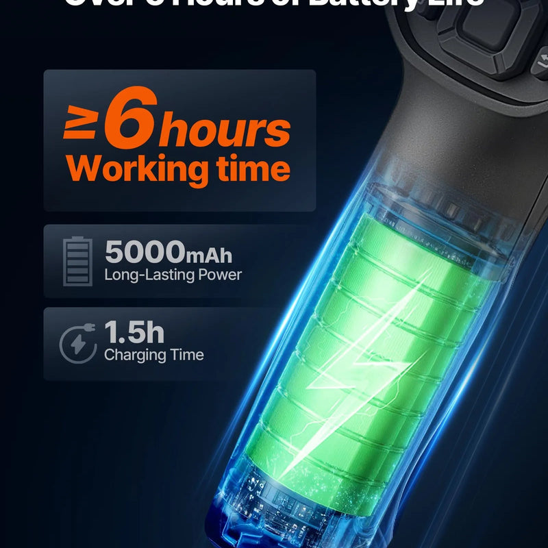 VEVOR profesionāla termokamera ar uzlabotu 512 × 384 TISR superizšķirtspēju, 3,45" LCD infrasarkano displeju, 2 MP vizuālo kameru, 25 Hz atsvaidzes intensitāti, temperatūras diapazonu −20 °C līdz 550 °C, 4 attēlu režīmiem un 7 krāsu paletēm