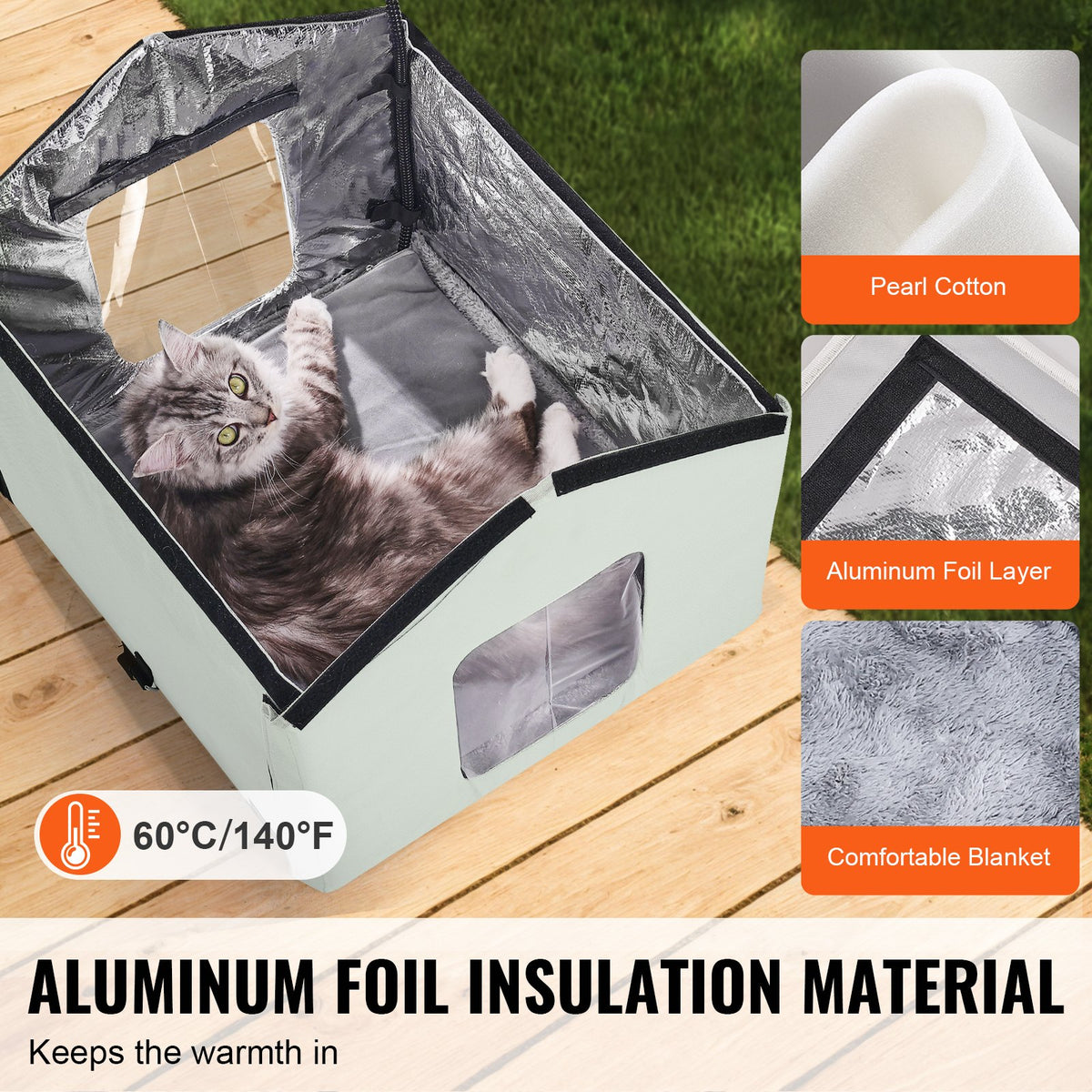 VEVOR Heated Foldable Cat House with Heating Pad, M (49 × 39 cm), Green