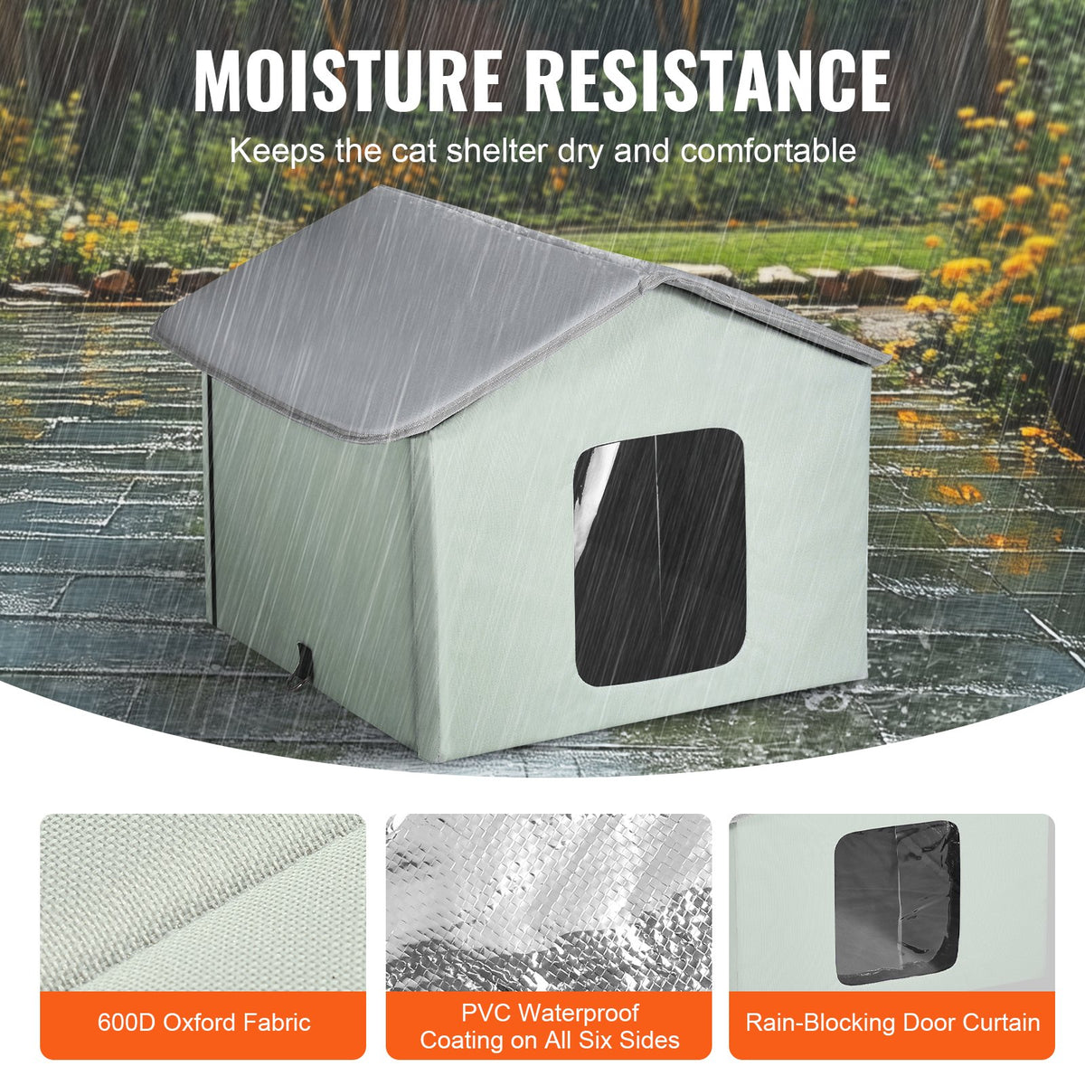 VEVOR Heated Foldable Cat House with Heating Pad, M (49 × 39 cm), Green
