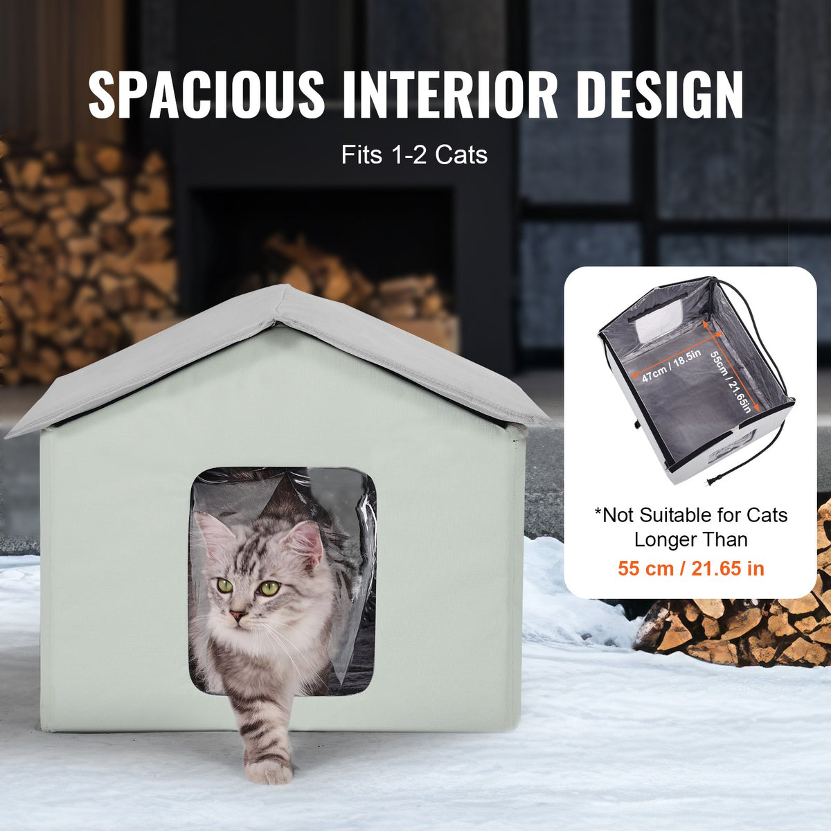 VEVOR Heated Foldable Cat House with Heating Pad, M (49 × 39 cm), Green