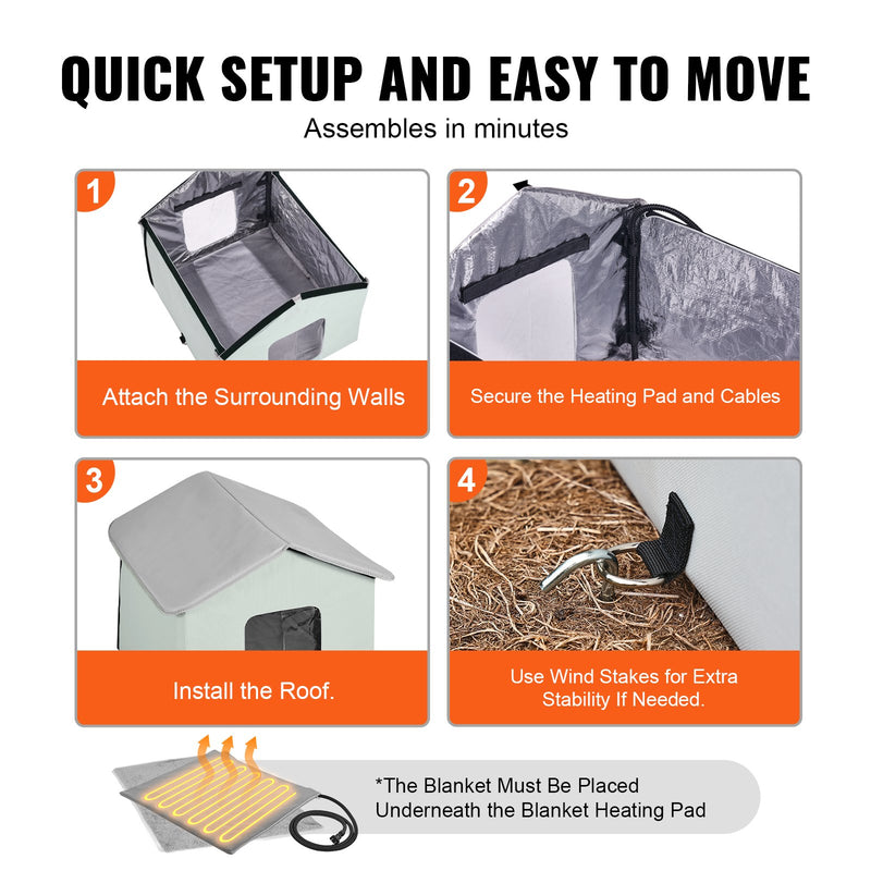 VEVOR saliekama apsildāma kaķu mājiņa ar sildpaliktni, zaļa, vidēja izmēra