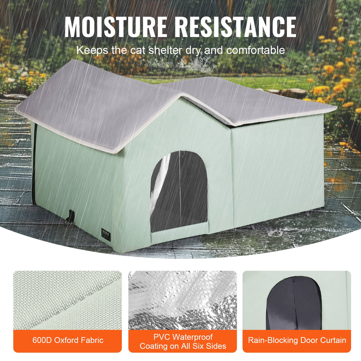 VEVOR Heated Foldable Cat House with Heating Pad, L (63 × 58 cm), Green
