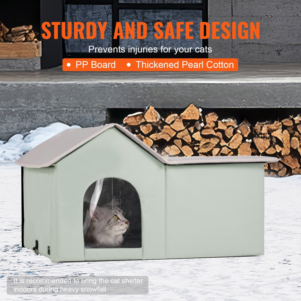 VEVOR Heated Foldable Cat House with Heating Pad, L (63 × 58 cm), Green