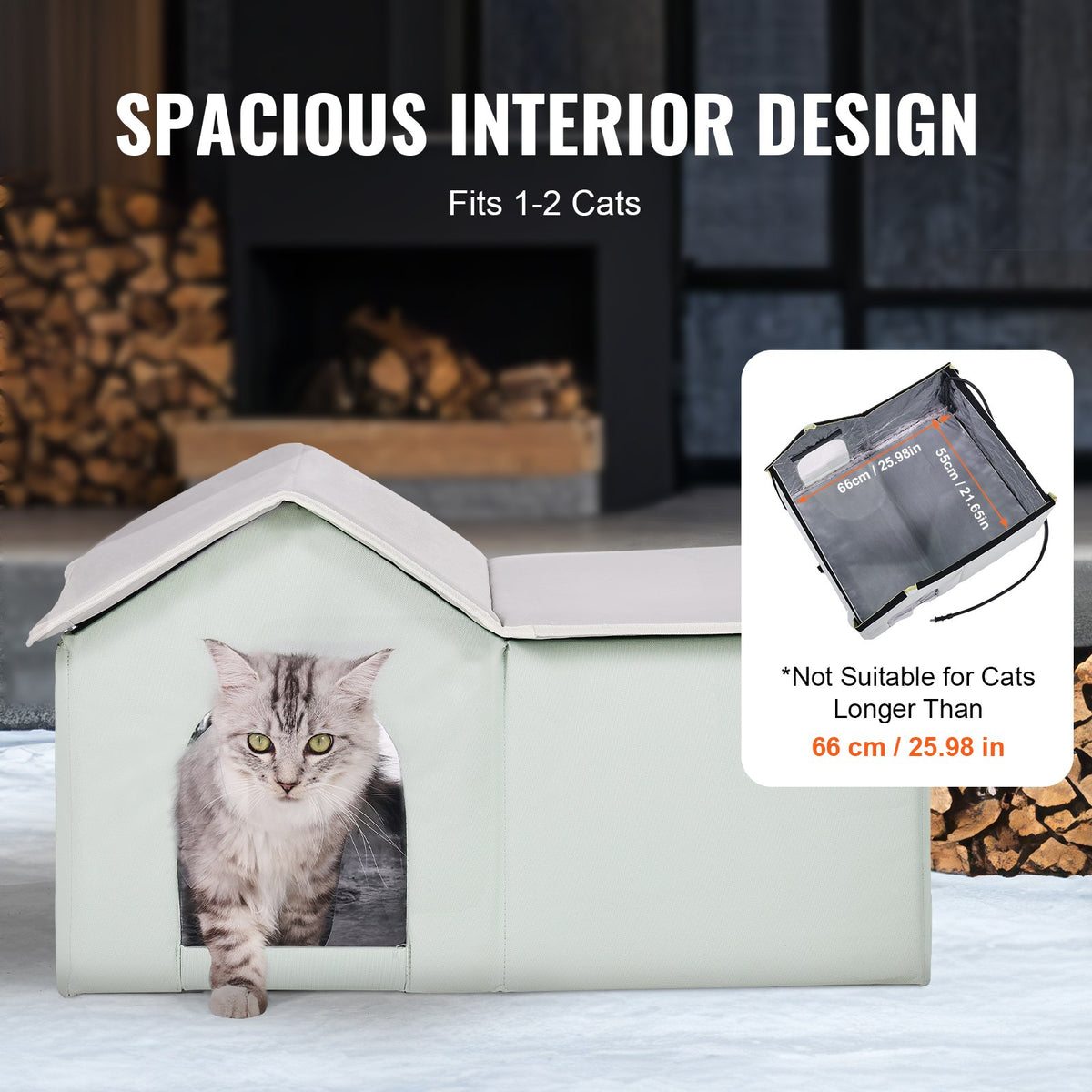 VEVOR Heated Foldable Cat House with Heating Pad, L (63 × 58 cm), Green