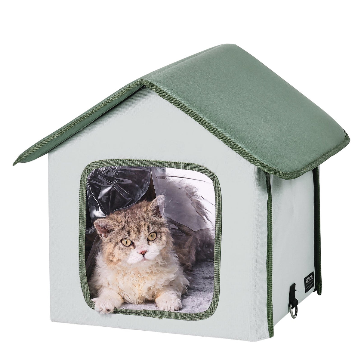 VEVOR Heated Outdoor Cat House with Heating Pad and Timer, S (35 × 30 cm), Green