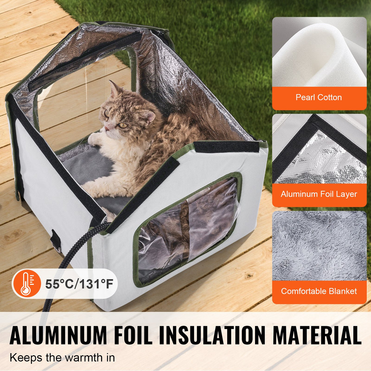 VEVOR Heated Outdoor Cat House with Heating Pad and Timer, S (35 × 30 cm), Green