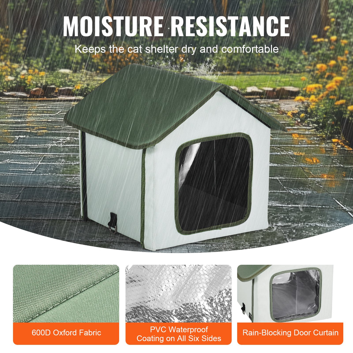 VEVOR Heated Outdoor Cat House with Heating Pad and Timer, S (35 × 30 cm), Green