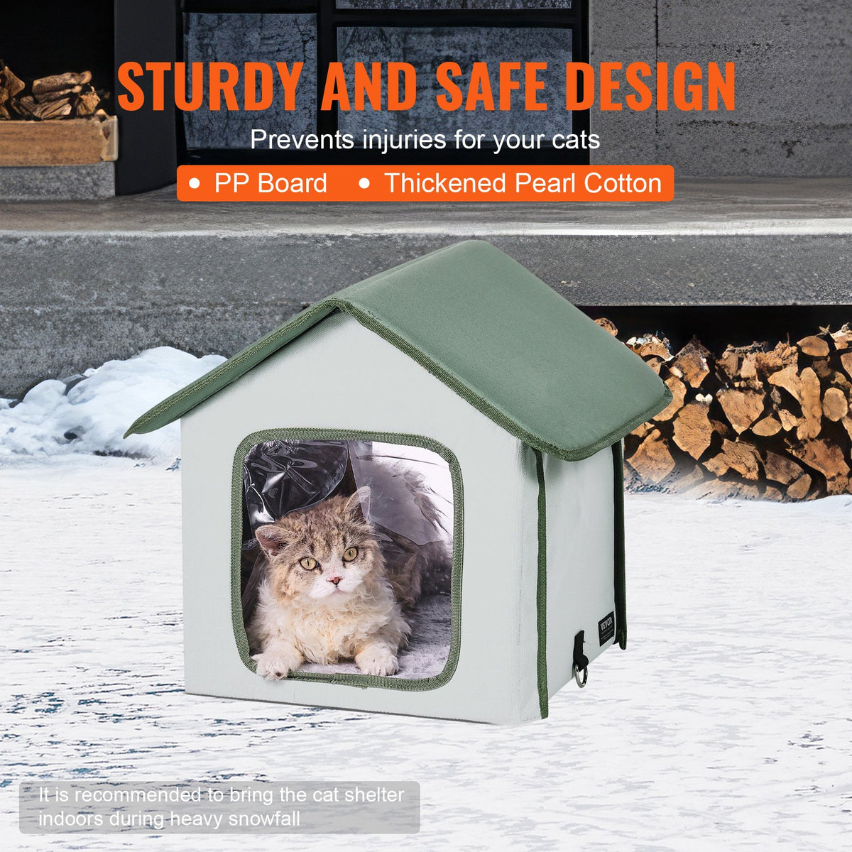 VEVOR Heated Outdoor Cat House with Heating Pad and Timer, S (35 × 30 cm), Green