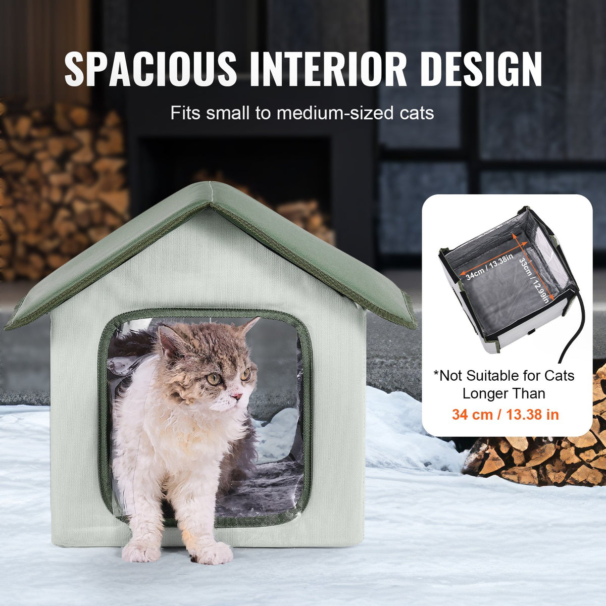 VEVOR Heated Outdoor Cat House with Heating Pad and Timer, S (35 × 30 cm), Green