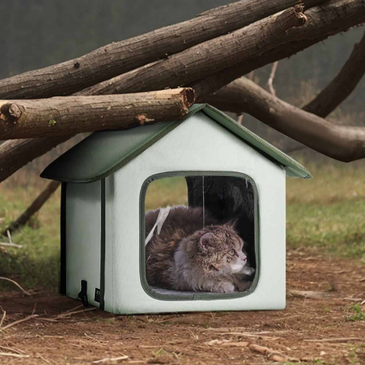 VEVOR Heated Outdoor Cat House with Heating Pad and Timer, S (35 × 30 cm), Green
