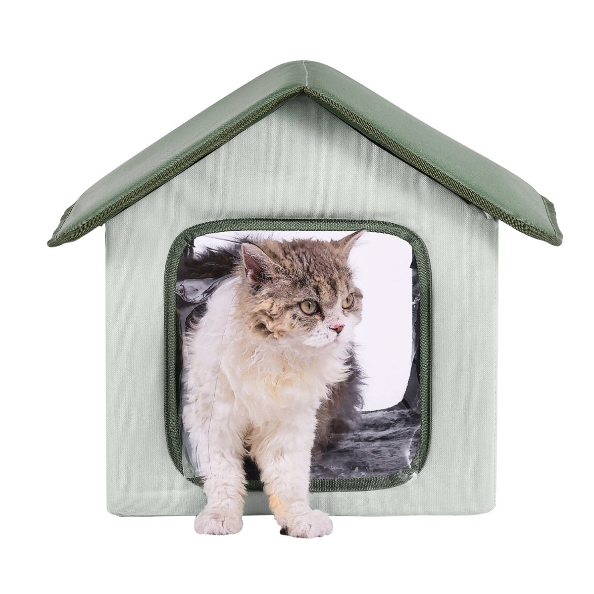 VEVOR Heated Outdoor Cat House with Heating Pad and Timer, S (35 × 30 cm), Green