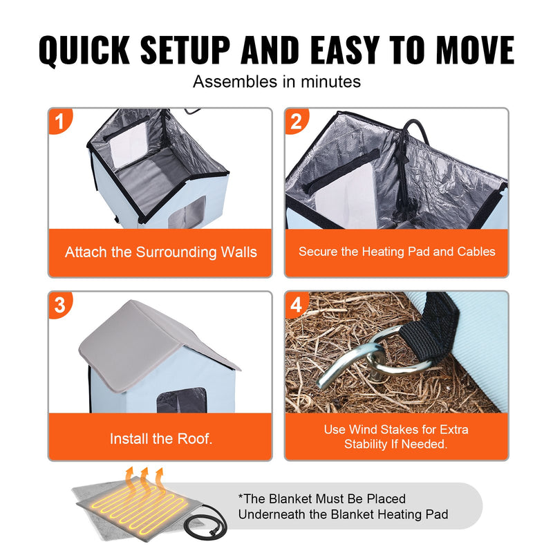 VEVOR saliekama apsildāma kaķu mājiņa ar sildpaliktni, zila, maza izmēra