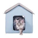 VEVOR saliekama apsildāma kaķu mājiņa ar sildpaliktni, zila, maza izmēra