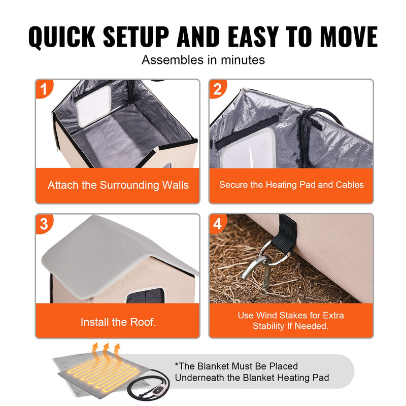 VEVOR paaugstināta apsildāma kaķu mājiņa ar sildpaliktni, brūna, vidēja izmēra