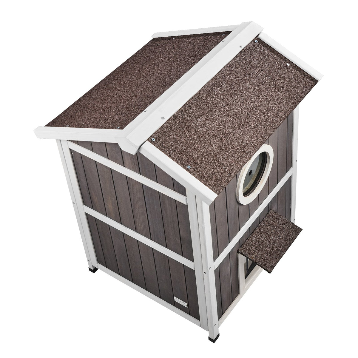 VEVOR Two-Storey Outdoor Wooden Cat House with Window and Viewing Platform, 1-4 Cats, 58 × 66 × 91 cm