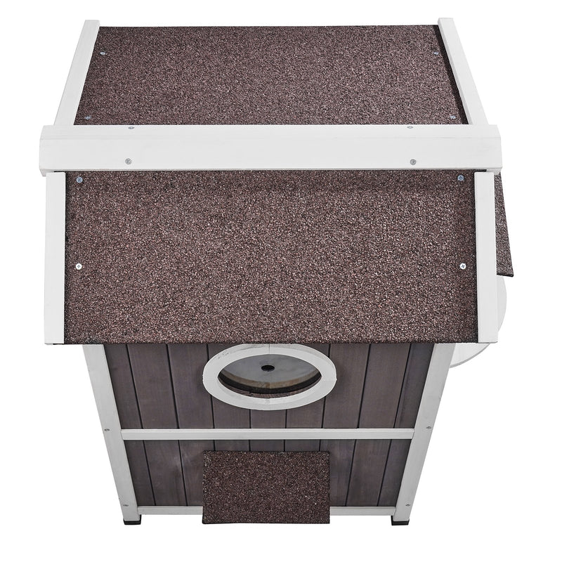 VEVOR Divstāvu āra koka māja kaķiem ar jumtu un durvju aizkariem