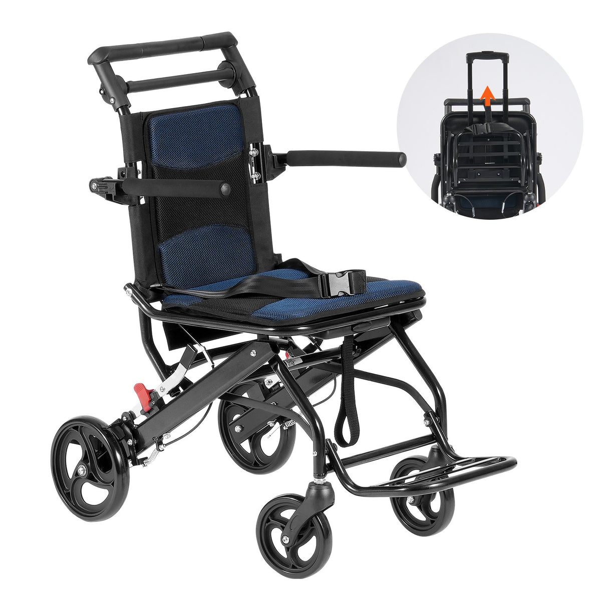 VEVOR transporta ratiņkrēsls no alumīnija sakausējuma, salokāms, sēdekļa platums 40 cm, slodze līdz 99,8 kg - ZEMLETES.LV