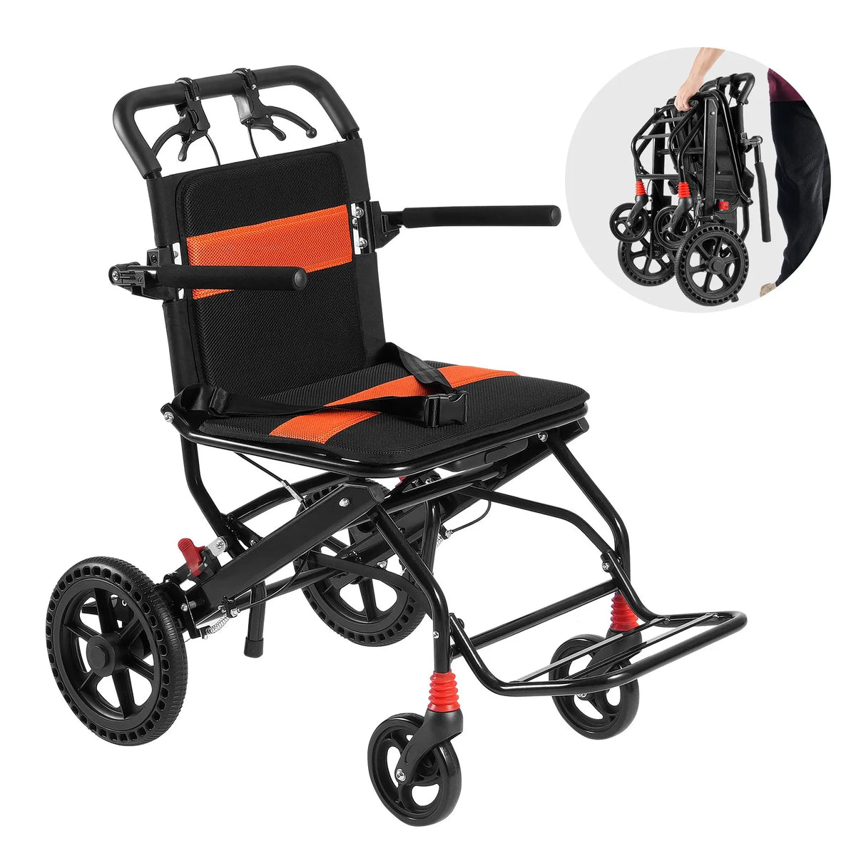 VEVOR transporta ratiņkrēsls no alumīnija sakausējuma, salokāms, sēdekļa platums 45,7 cm, slodze līdz 99,8 kg - ZEMLETES.LV