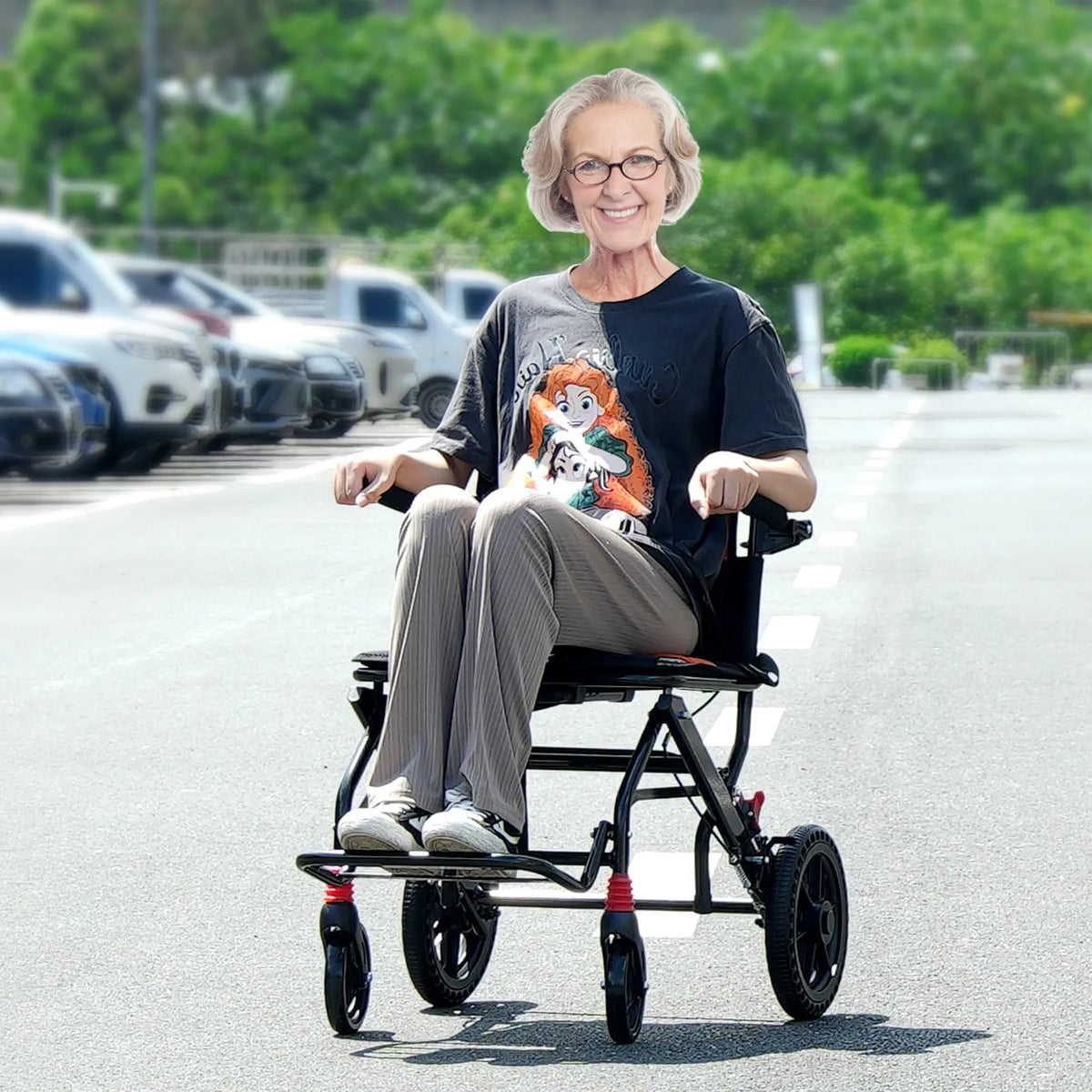 VEVOR transporta ratiņkrēsls no alumīnija sakausējuma, salokāms, sēdekļa platums 45,7 cm, slodze līdz 99,8 kg - ZEMLETES.LV