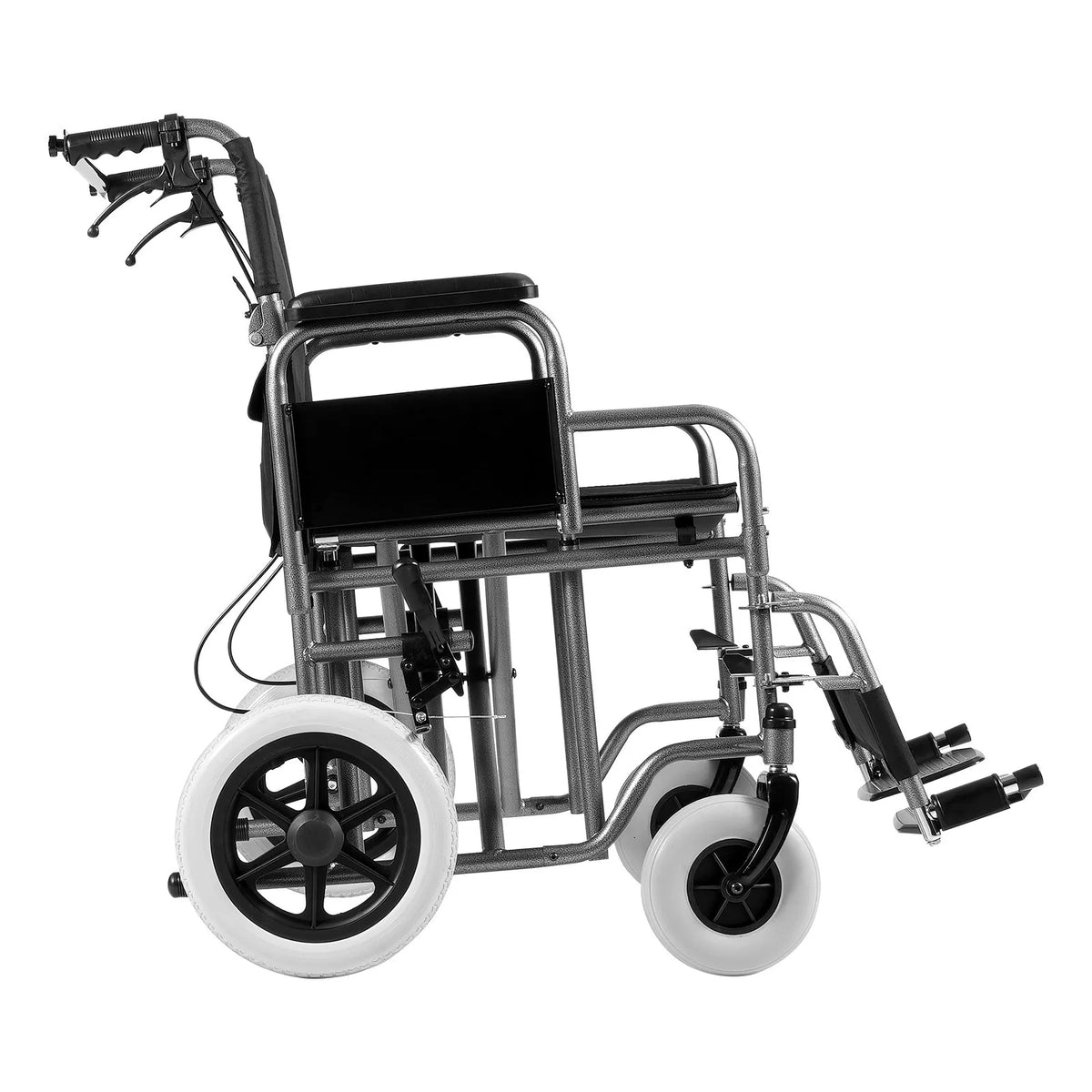 VEVOR salokāms transporta ratiņkrēsls pieaugušajiem no oglekļa tērauda ar noņemamiem roku balstiem, pašbloķējošu bremzi, 61 cm sēdekļa platums, kravnesība 136 kg, cilvēkiem ar kustību traucējumiem - ZEMLETES.LV