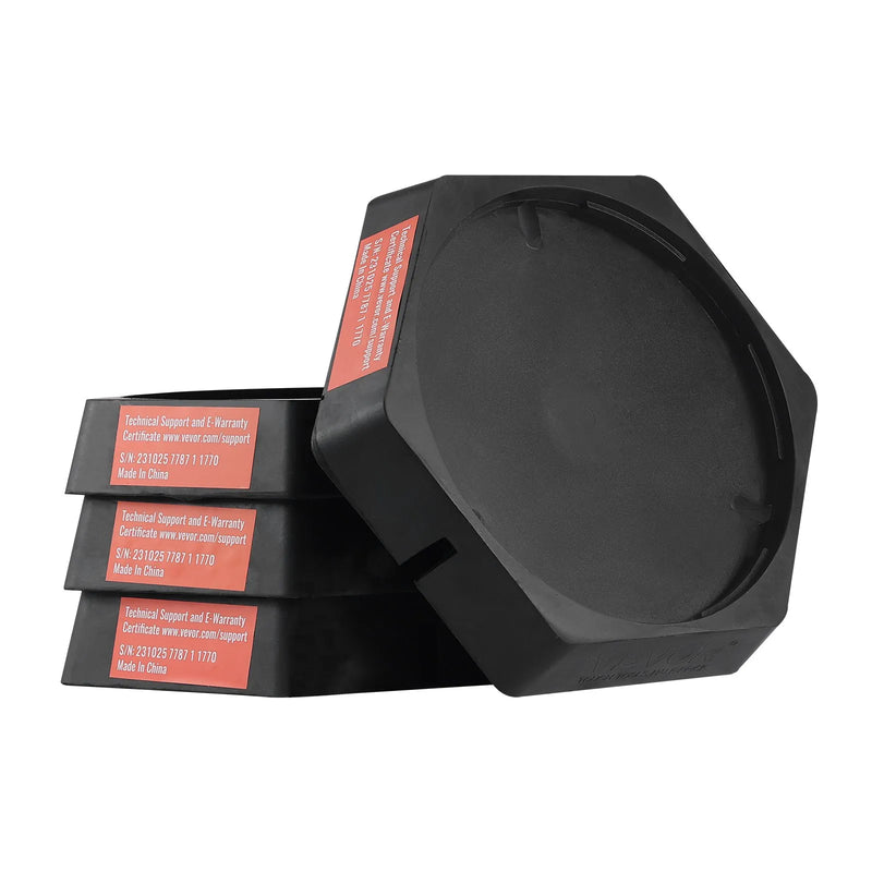 VEVOR RV izlīdzināšanas paliktņi 4 gab., apaļi domkrata balsta paliktņi Ø22,9 cm, pastāvīgi stiprināmi gumijas stabilizatori, nestspēja 2268 kg katram, piektās ass piekabēm, kemperiem un A/C klases dzīvojamajiem automobiļiem