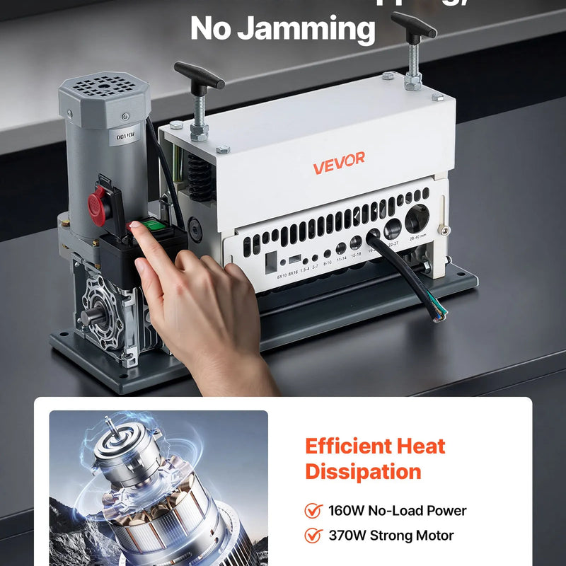 VEVOR elektriskā vadu izolācijas noņemšanas iekārta, 1,5–40 mm, automātiska 11 kanālu vara kabeļu izolācijas noņēmējmašīna, 370 W, ar manuālu roktura režīmu, avārijas apturēšanas pogu, metāllūžņu vara pārstrādei