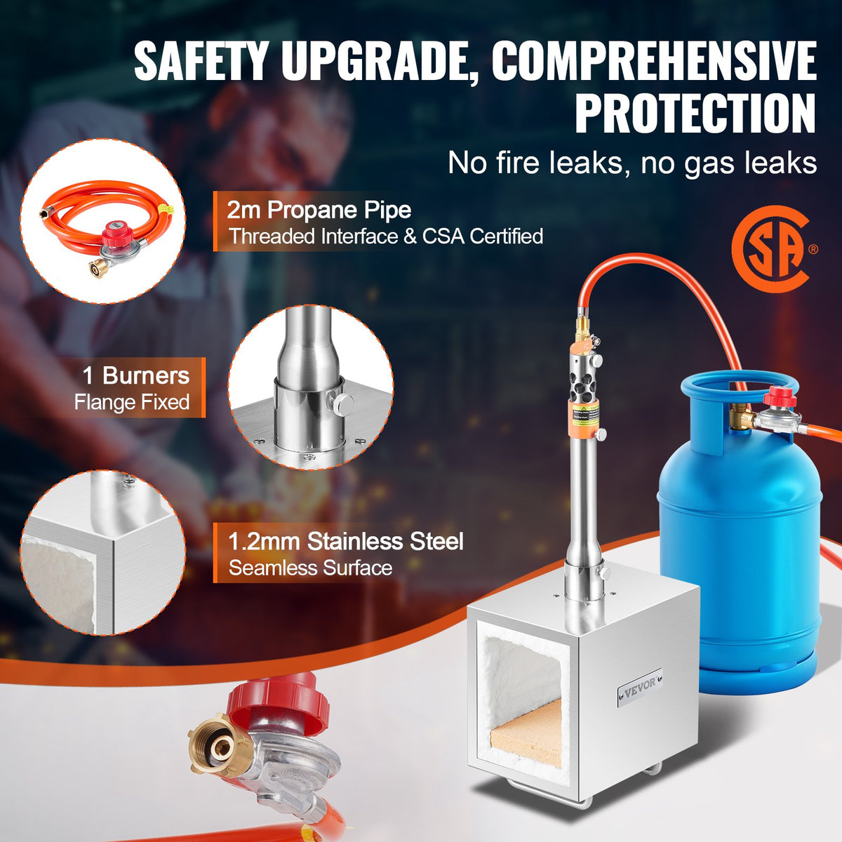 VEVOR Portable Propane Forge with 1 Burner, 1433 °C, for Metalworking and Knife Forging
