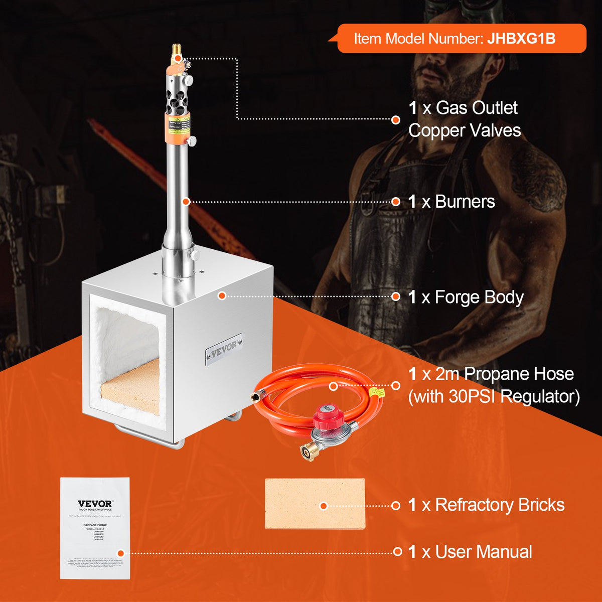 VEVOR Portable Propane Forge with 1 Burner, 1433 °C, for Metalworking and Knife Forging