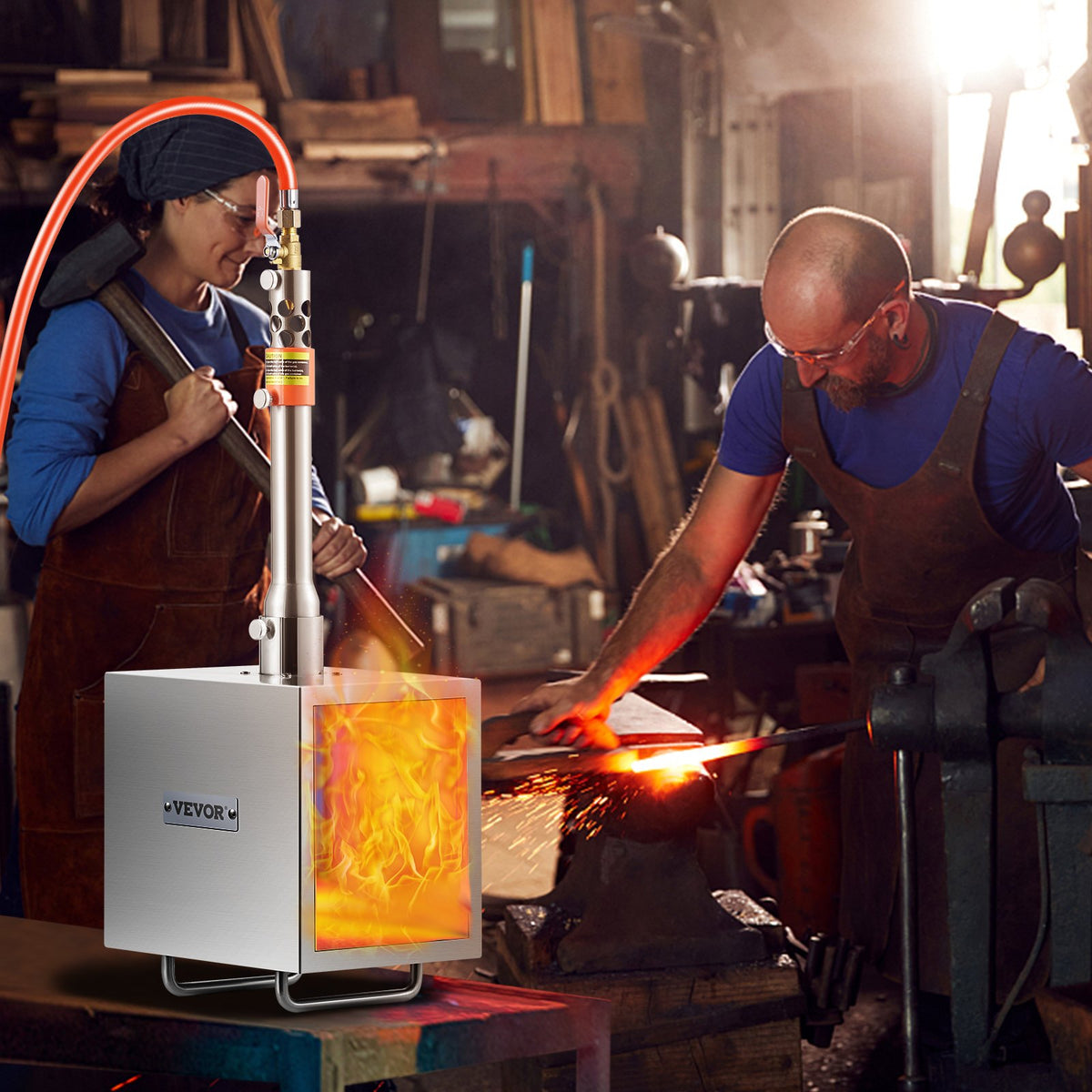 VEVOR Portable Propane Forge with 1 Burner, 1433 °C, for Metalworking and Knife Forging