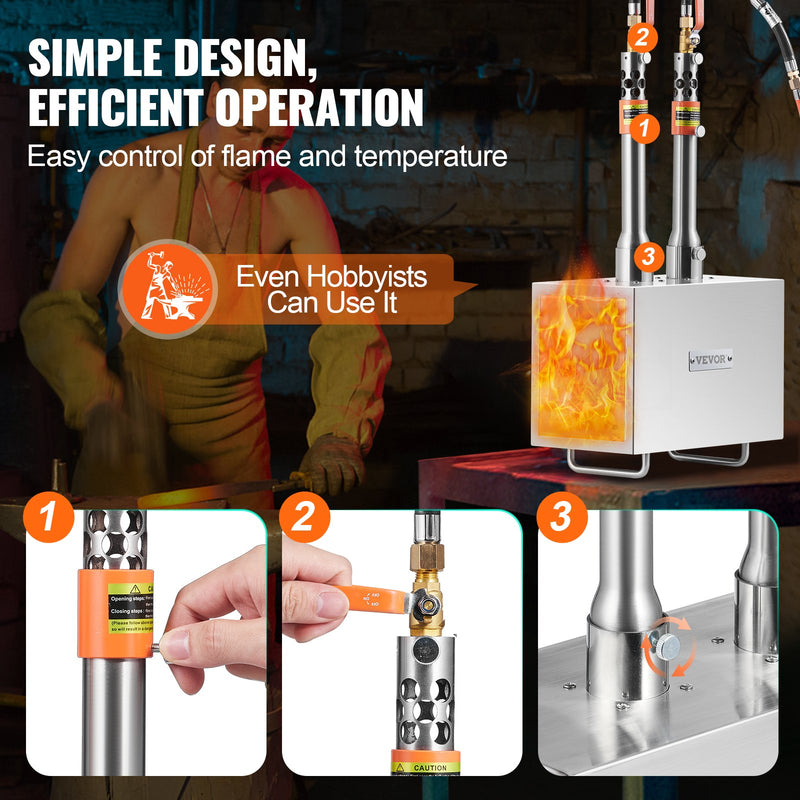 VEVOR Pārnēsājamais propāna kalējs ar 2 degļiem, 1427°C, metālapstrādei un nažu kalšanai