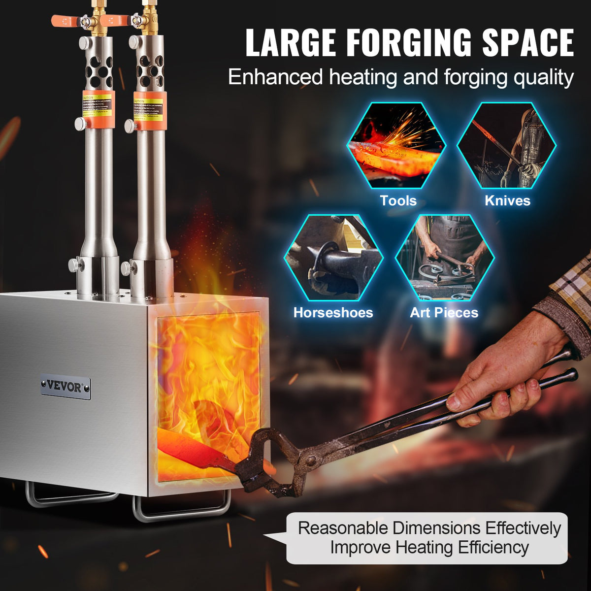 VEVOR Portable Propane Forge with 2 Burners, 1427 °C, for Metalworking and Knife Forging, Second Model