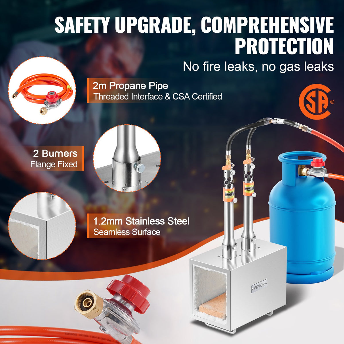 VEVOR Portable Propane Forge with 2 Burners, 1427 °C, for Metalworking and Knife Forging, Second Model