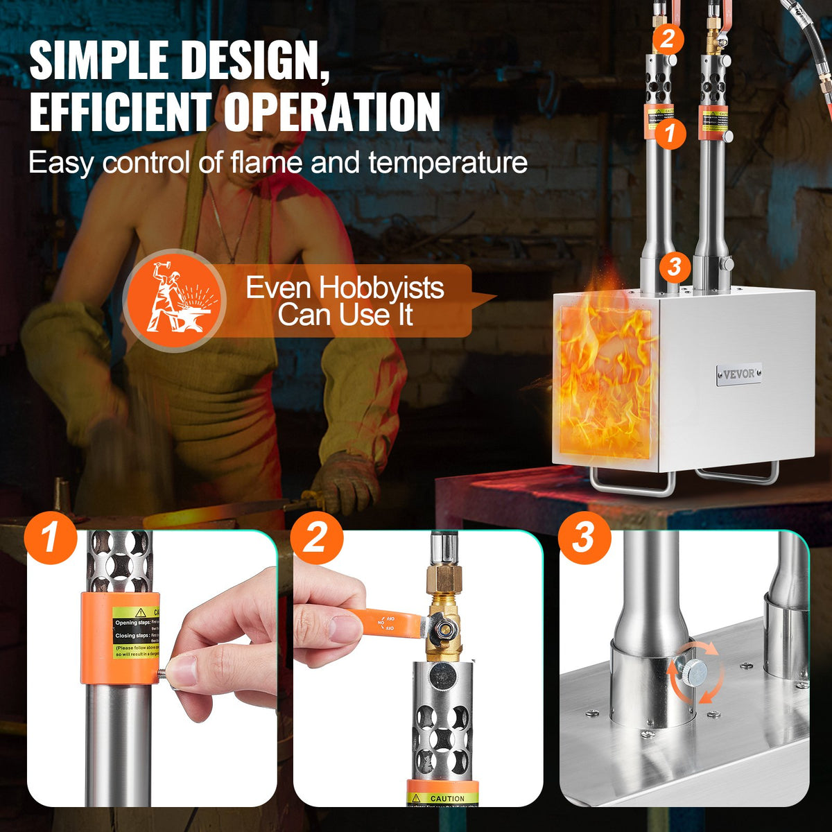 VEVOR Portable Propane Forge with 2 Burners, 1427 °C, for Metalworking and Knife Forging, Second Model