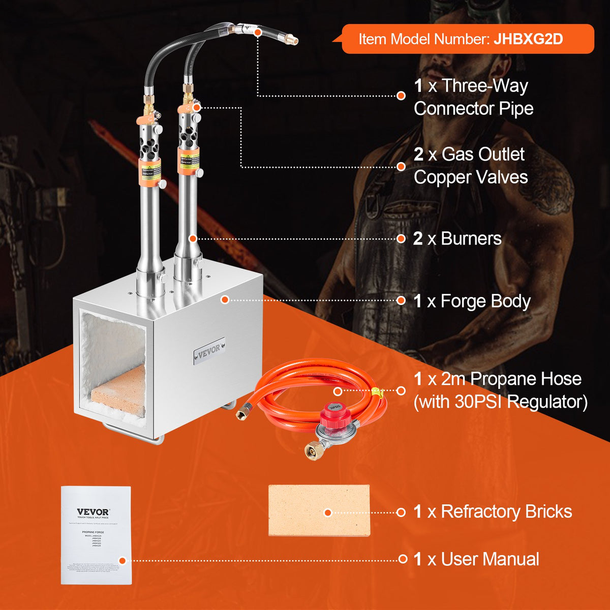 VEVOR Portable Propane Forge with 2 Burners, 1427 °C, for Metalworking and Knife Forging, Second Model