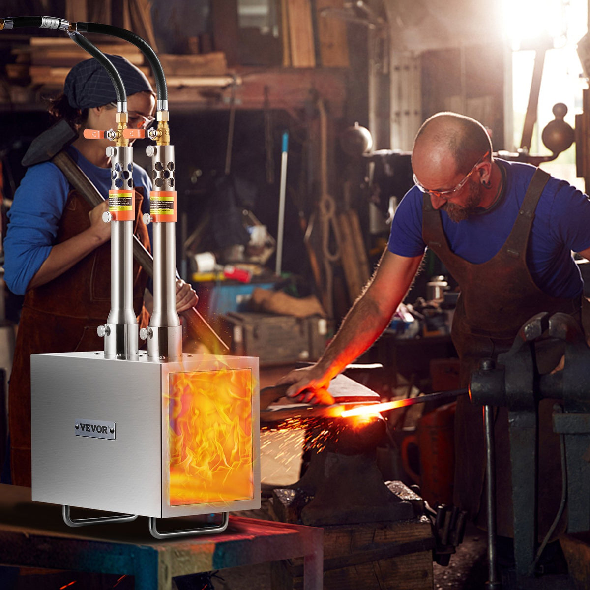 VEVOR Portable Propane Forge with 2 Burners, 1427 °C, for Metalworking and Knife Forging, Second Model