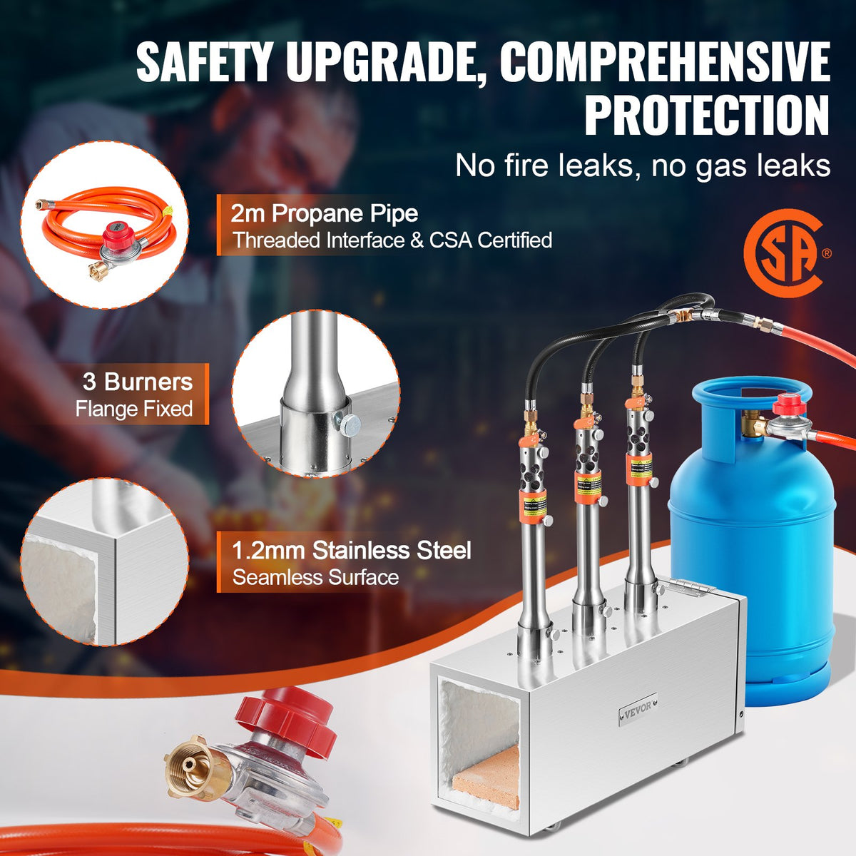 VEVOR Portable Propane Forge with 3 Burners, 1433 °C, for Metalworking and Knife Forging