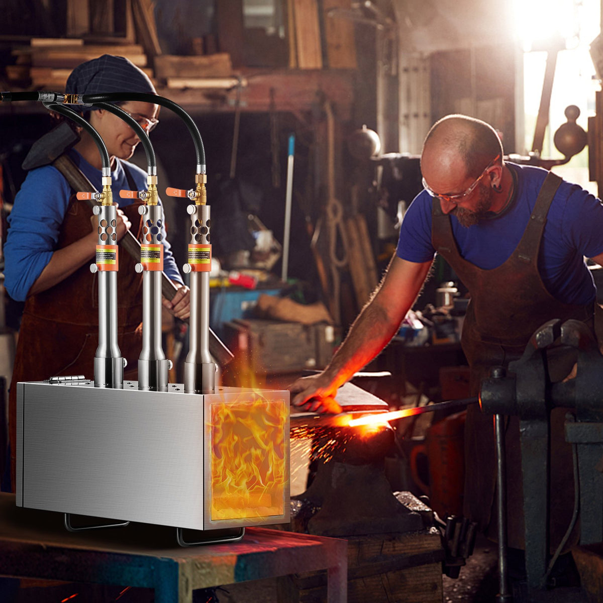 VEVOR Portable Propane Forge with 3 Burners, 1433 °C, for Metalworking and Knife Forging