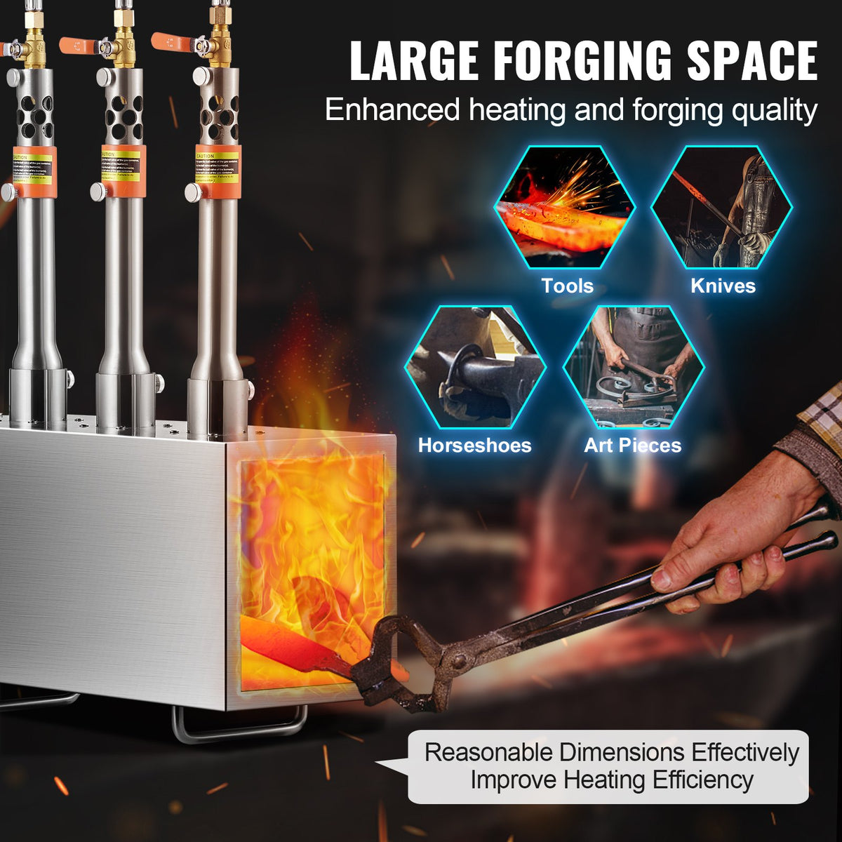 VEVOR Portable Propane Forge with 3 Burners, 1427 °C, for Metalworking and Knife Forging