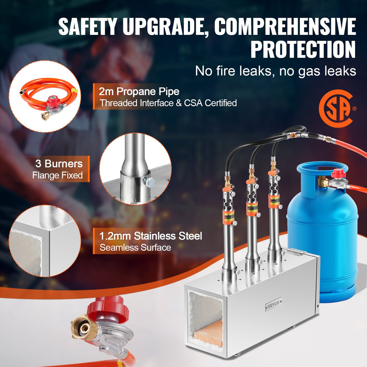 VEVOR Portable Propane Forge with 3 Burners, 1427 °C, for Metalworking and Knife Forging
