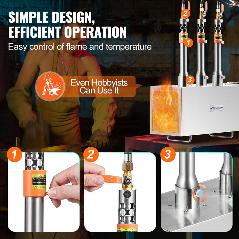 VEVOR Pārnēsājamais propāna kalējs ar 3 degļiem, 1427°C, metālapstrādei un nažu kalšanai