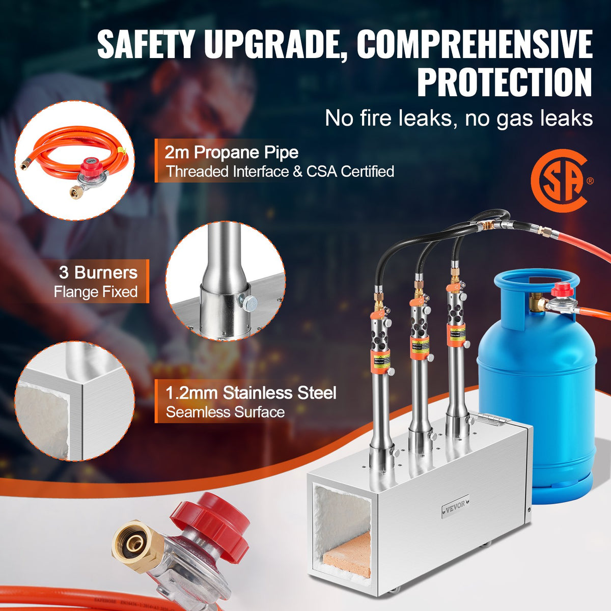 VEVOR Portable Propane Forge with 3 Burners, 1433 °C, for Metalworking and Knife Forging, Second Model