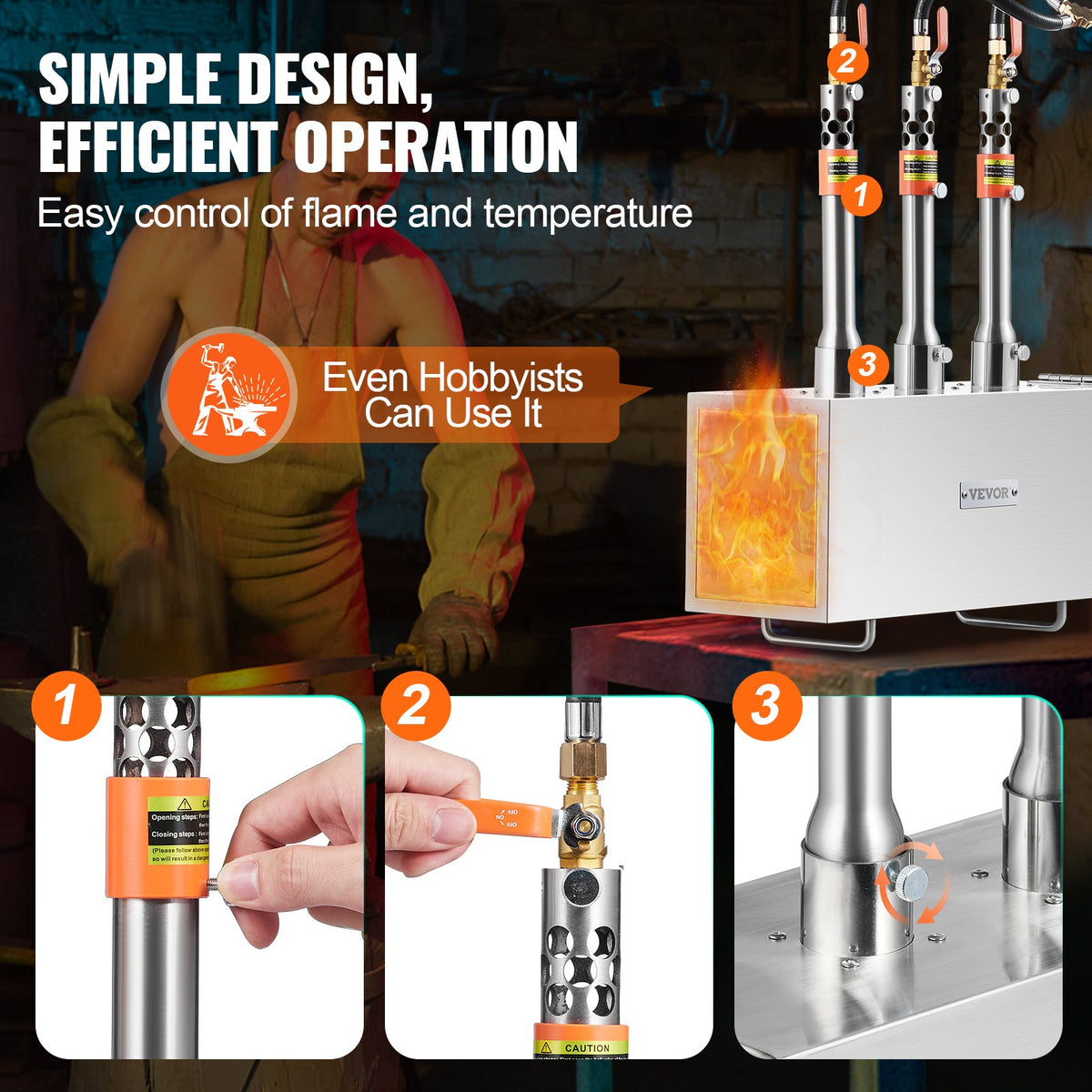 VEVOR Portable Propane Forge with 3 Burners, 1433 °C, for Metalworking and Knife Forging, Second Model