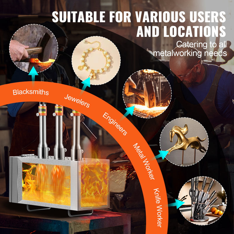 VEVOR Pārnēsājamais propāna kalējs ar 3 degļiem, 1433°C, metālapstrādei un nažu kalšanai