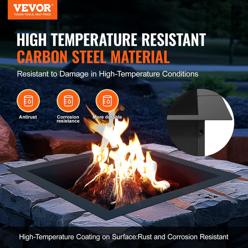 VEVOR kvadrātveida ugunskura gredzens – 91 × 91 cm ārējais tērauda DIY ugunskura ieliktnis